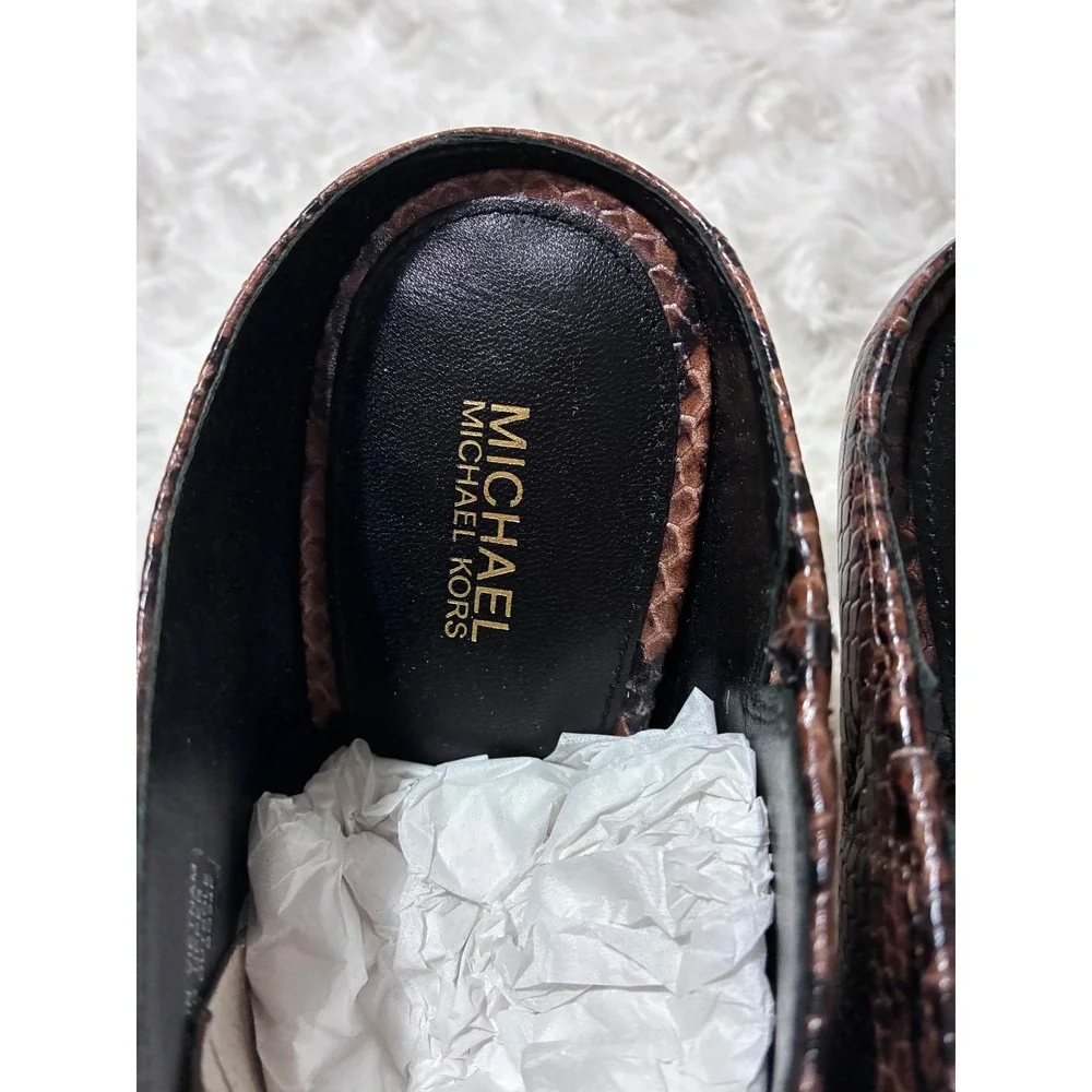 Michael Kors Brown Snakeskin Leather Mules Pointed Toe 9.5M NWT $179